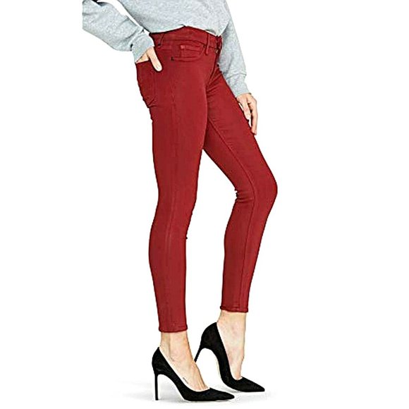 Hudson Nico Mid-Rise Super Skinny Ankle Jeans in Oxblood Wax Red - Picture 3 of 12